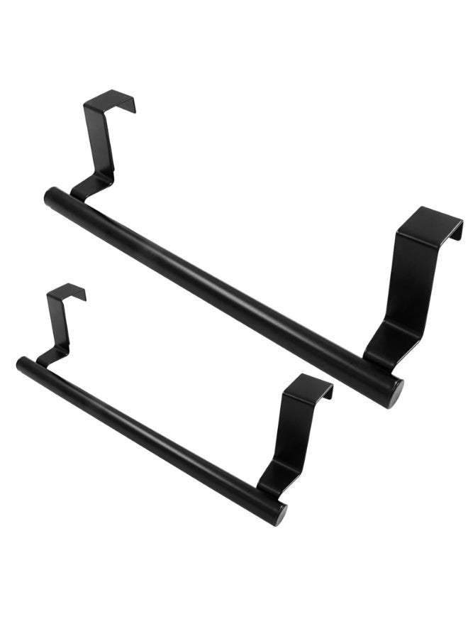 2 Pack 9 Inch Towel Holder, Black Bathroom Towel Bar Stainless Steel Hand Towel Rack, Over Cabinet Door Towel Bar for Kitchen Bathroom - Image 1